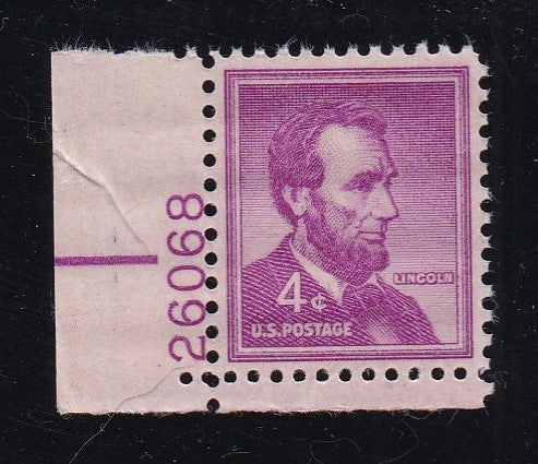 # 1036a (1954) Lincoln, Dry - Plt sgl, LL #26068, MNH