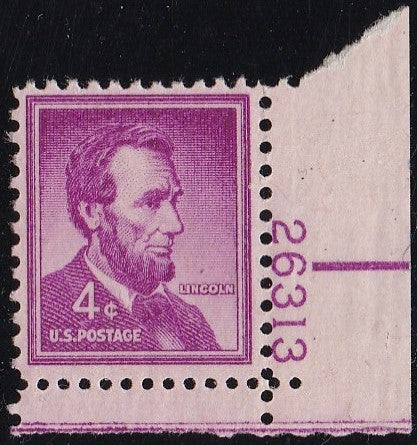 # 1036a (1954) Lincoln, Dry - Plt sgl, LR #26313, MNH