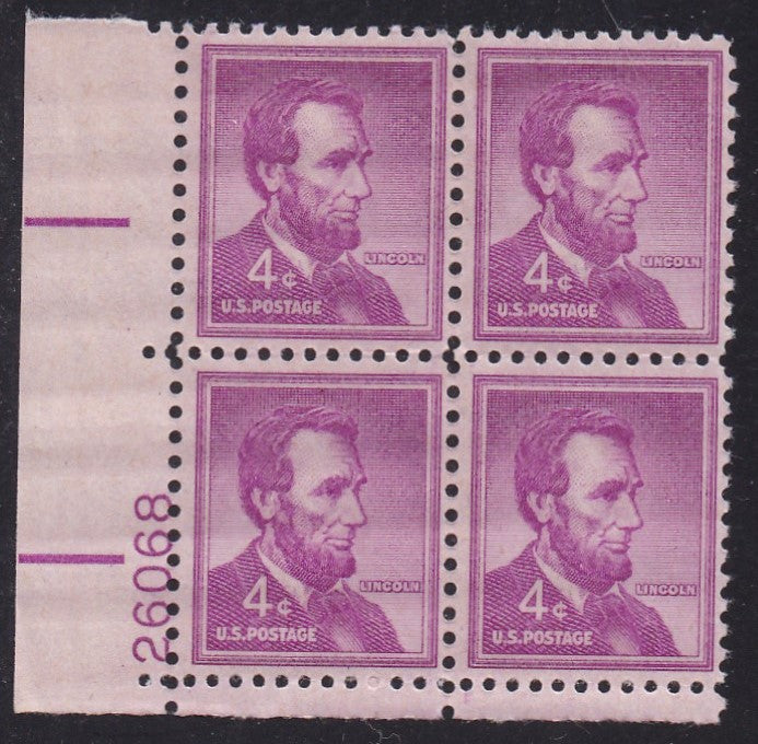 # 1036a (1954) Lincoln, Dry - PB, LL #26068, MNH [10]