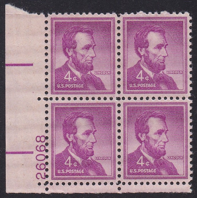 # 1036a (1954) Lincoln, Dry - PB, LL #26068, MNH [3]
