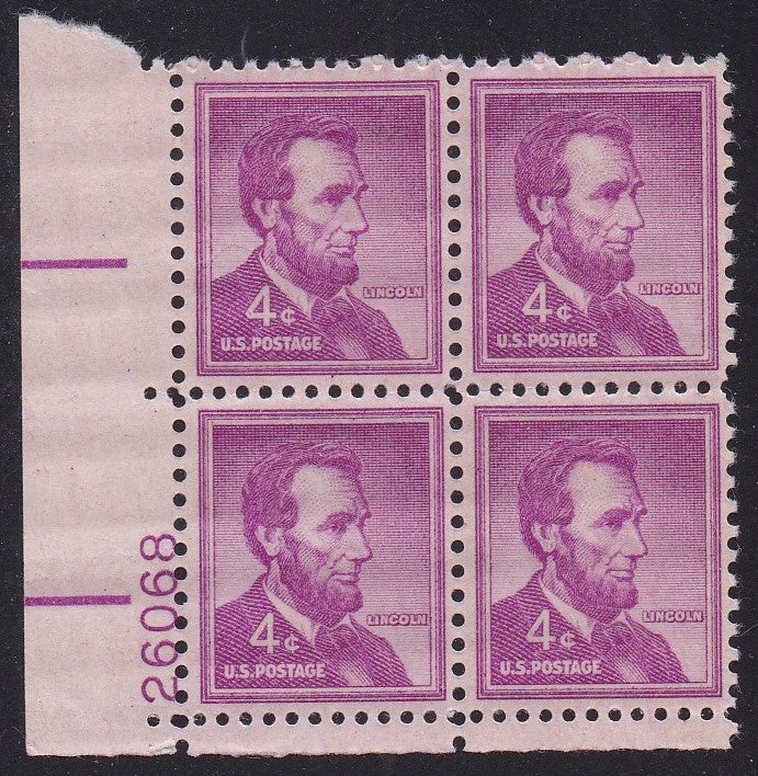 # 1036a (1954) Lincoln, Dry - PB, LL #26068, MNH [4]