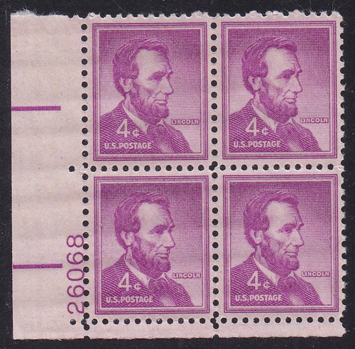 # 1036a (1954) Lincoln, Dry - PB, LL #26068, MNH [6]