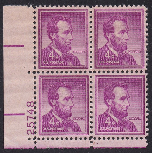 # 1036a (1954) Lincoln, Dry - PB, LL #26068, MNH [9]