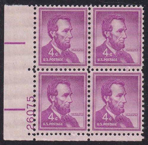 # 1036a (1954) Lincoln, Dry - PB, LL #26075, MNH [4]