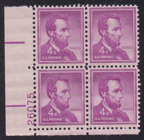 # 1036a (1954) Lincoln, Dry - PB, LL #26075, MNH [6]