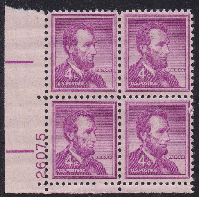 # 1036a (1954) Lincoln, Dry - PB, LL #26075, MNH [8]