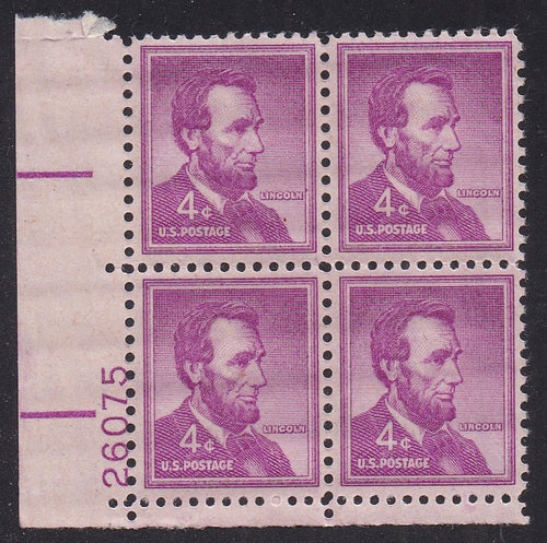 # 1036a (1954) Lincoln, Dry - PB, LL #26075, MNH [9]