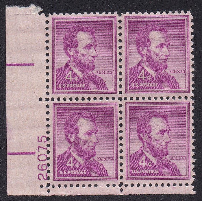 # 1036a (1954) Lincoln, Dry - PB, LL #26075, MNH [9]