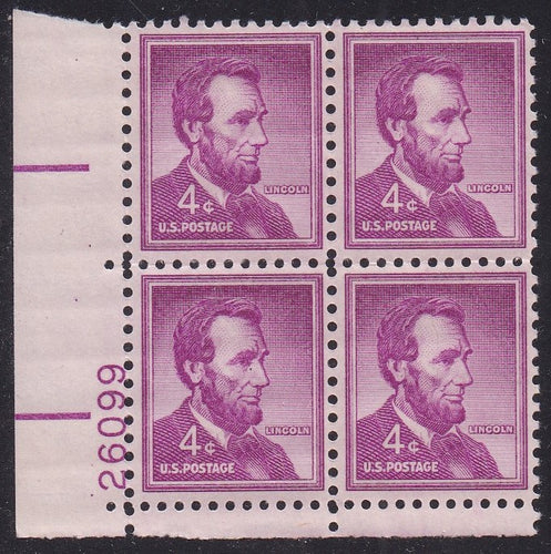 # 1036a (1954) Lincoln, Dry - PB, LL #26099, MNH [4]