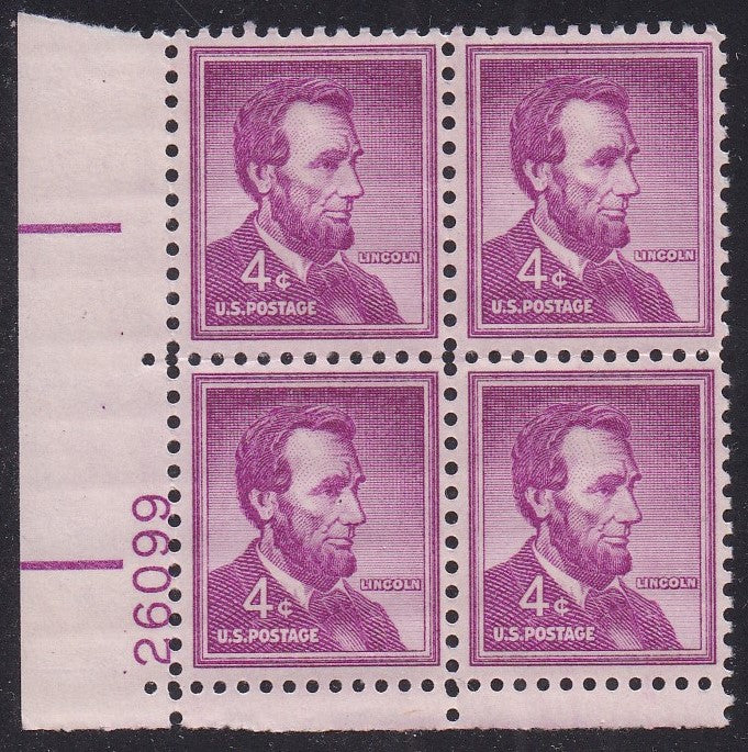 # 1036a (1954) Lincoln, Dry - PB, LL #26099, MNH [4]