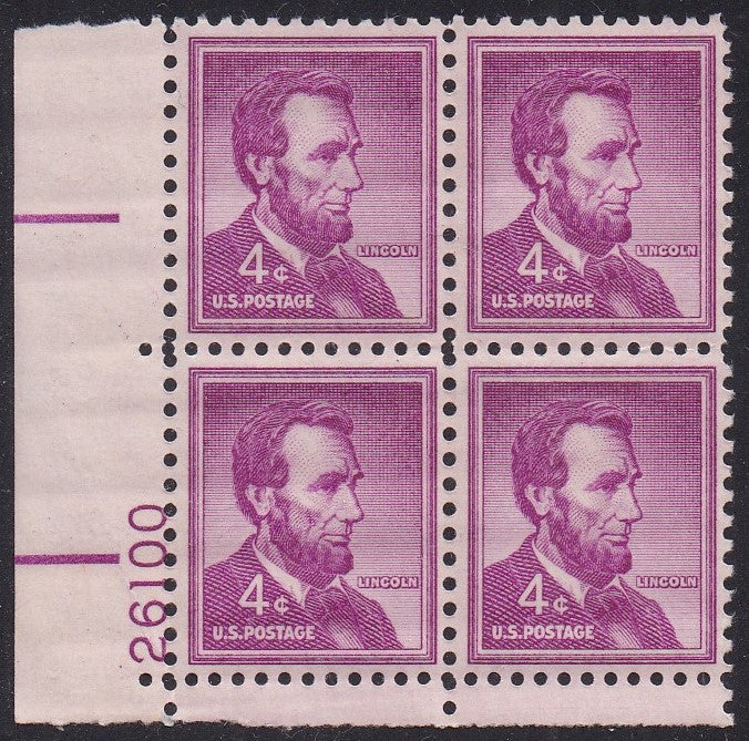 # 1036a (1954) Lincoln, Dry - PB, LL #26100, MNH [3]