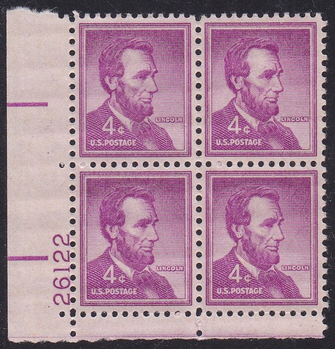 # 1036a (1954) Lincoln, Dry - PB, LL #26122, XF MNH [13]