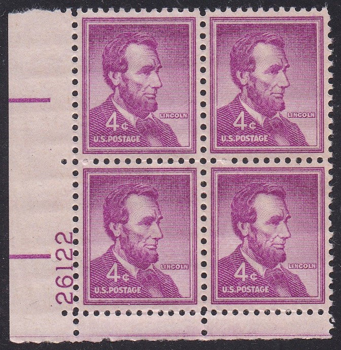 # 1036a (1954) Lincoln, Dry - PB, LL #26122, XF MNH [14]