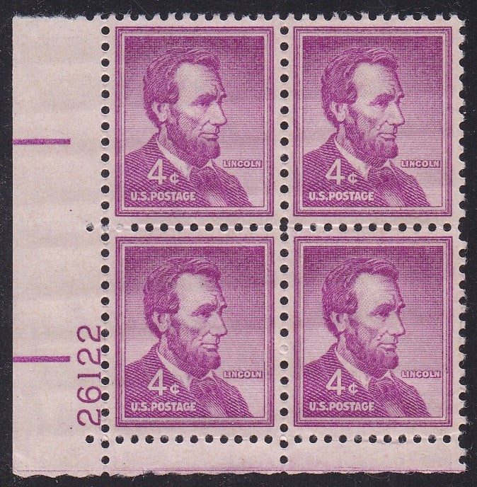 # 1036a (1954) Lincoln, Dry - PB, LL #26122, XF MNH [15]