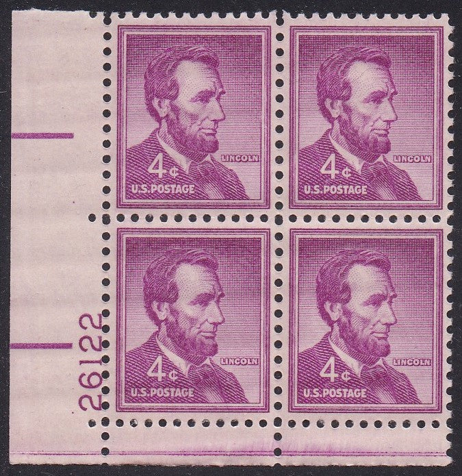 # 1036a (1954) Lincoln, Dry - PB, LL #26122, MNH [10]