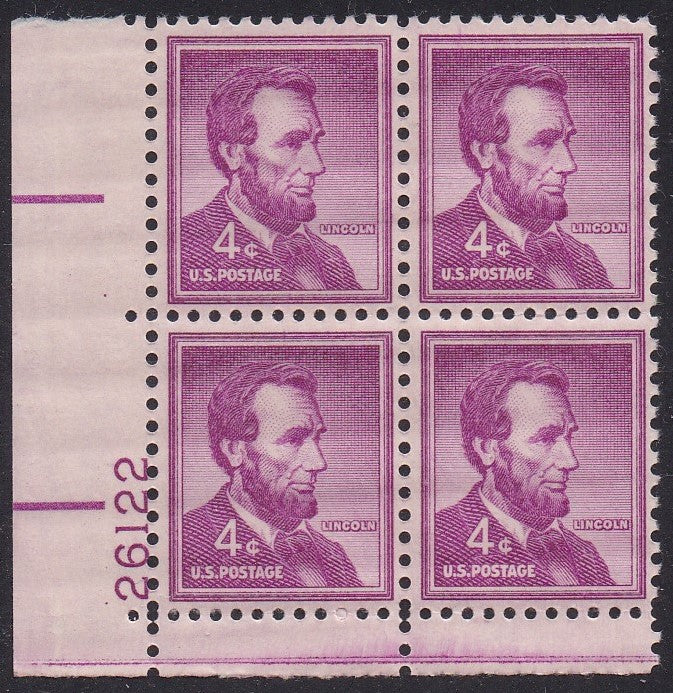 # 1036a (1954) Lincoln, Dry - PB, LL #26122, MNH [12]