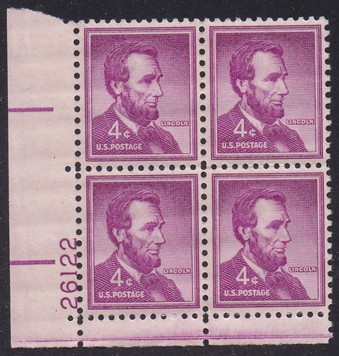 # 1036a (1954) Lincoln, Dry - PB, LL #26122, MNH [4]