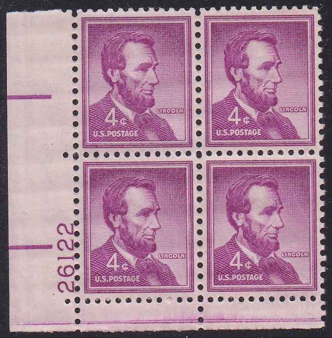 # 1036a (1954) Lincoln, Dry - PB, LL #26122, MNH [5]