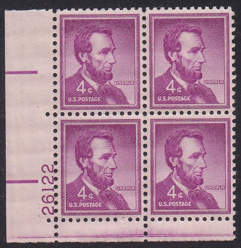 # 1036a (1954) Lincoln, Dry - PB, LL #26122, MNH [6]