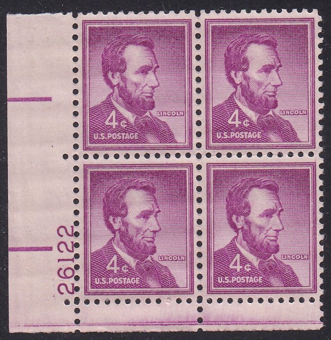# 1036a (1954) Lincoln, Dry - PB, LL #26122, MNH [6]