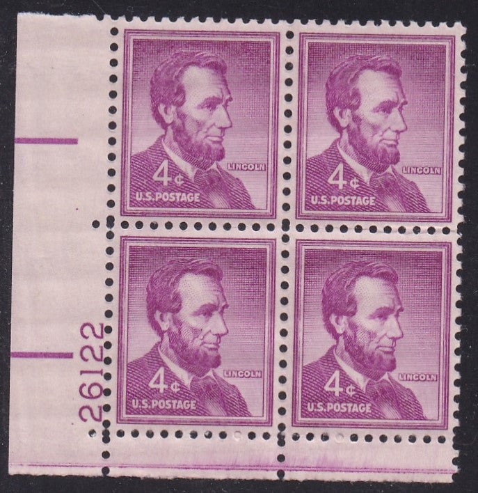 # 1036a (1954) Lincoln, Dry - PB, LL #26122, MNH [7]