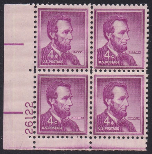 # 1036a (1954) Lincoln, Dry - PB, LL #26122, MNH [8]