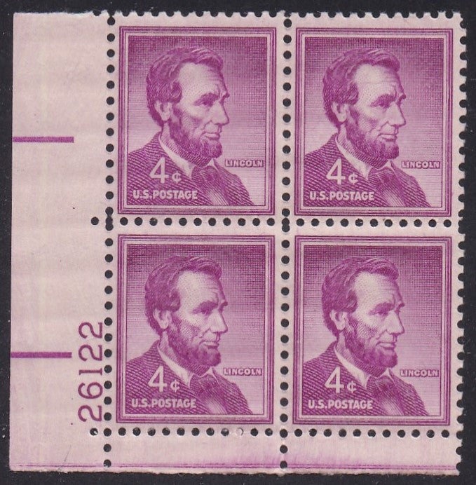 # 1036a (1954) Lincoln, Dry - PB, LL #26122, MNH [8]