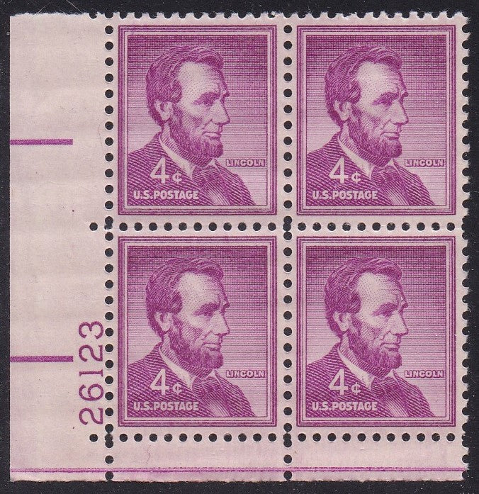 # 1036a (1954) Lincoln, Dry - PB, LL #26123, XF MNH [13]
