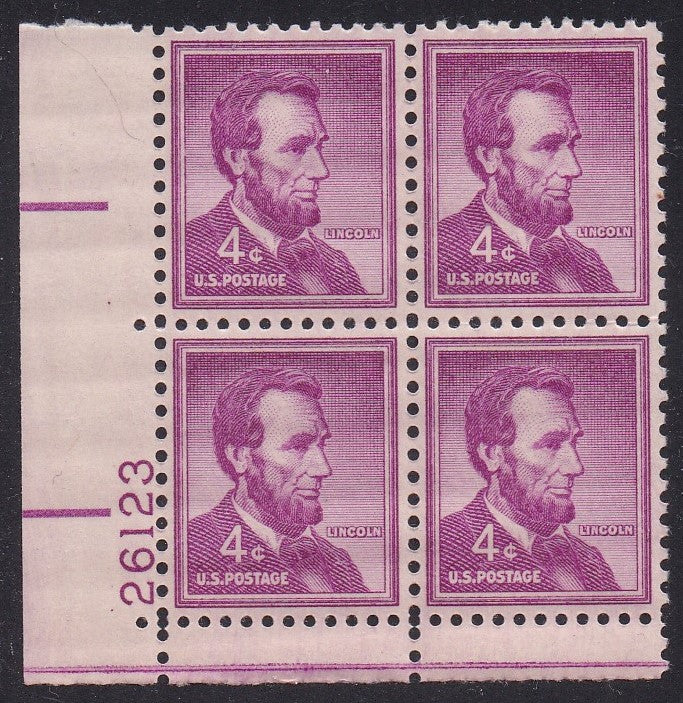 # 1036a (1954) Lincoln, Dry - PB, LL #26123, XF MNH [15]
