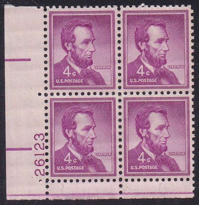 # 1036a (1954) Lincoln, Dry - PB, LL #26123, XF MNH [16]