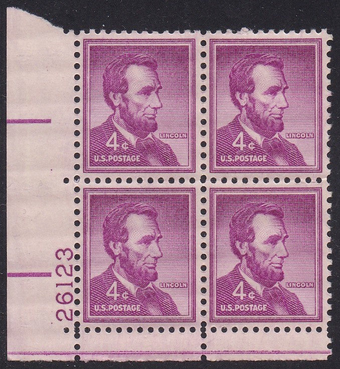 # 1036a (1954) Lincoln, Dry - PB, LL #26123, MNH [10]