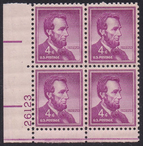 # 1036a (1954) Lincoln, Dry - PB, LL #26123, MNH [12]