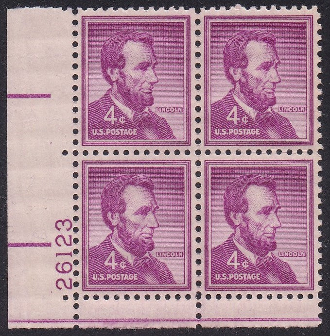 # 1036a (1954) Lincoln, Dry - PB, LL #26123, MNH [12]