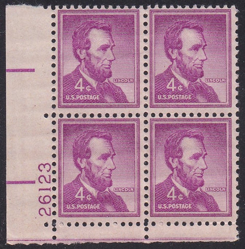 # 1036a (1954) Lincoln, Dry - PB, LL #26123, MNH [1]