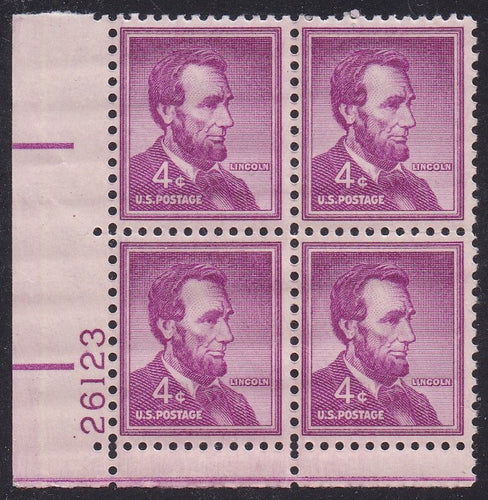 # 1036a (1954) Lincoln, Dry - PB, LL #26123, MNH [4]