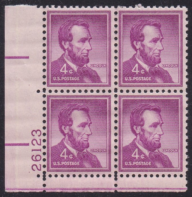 # 1036a (1954) Lincoln, Dry - PB, LL #26123, MNH [4]