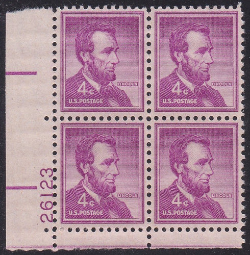 # 1036a (1954) Lincoln, Dry - PB, LL #26123, MNH [6]