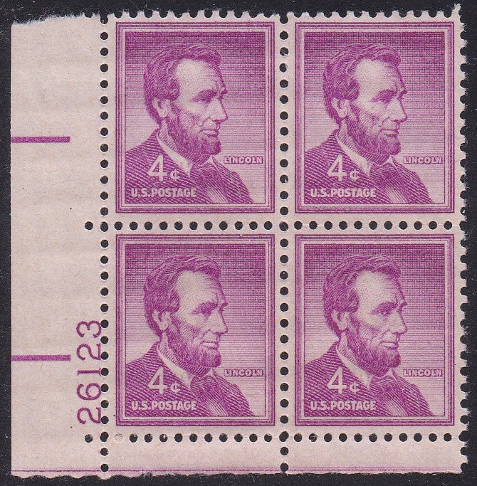 # 1036a (1954) Lincoln, Dry - PB, LL #26123, MNH [6]