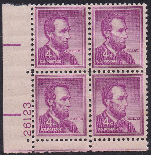 # 1036a (1954) Lincoln, Dry - PB, LL #26123, MNH [8]