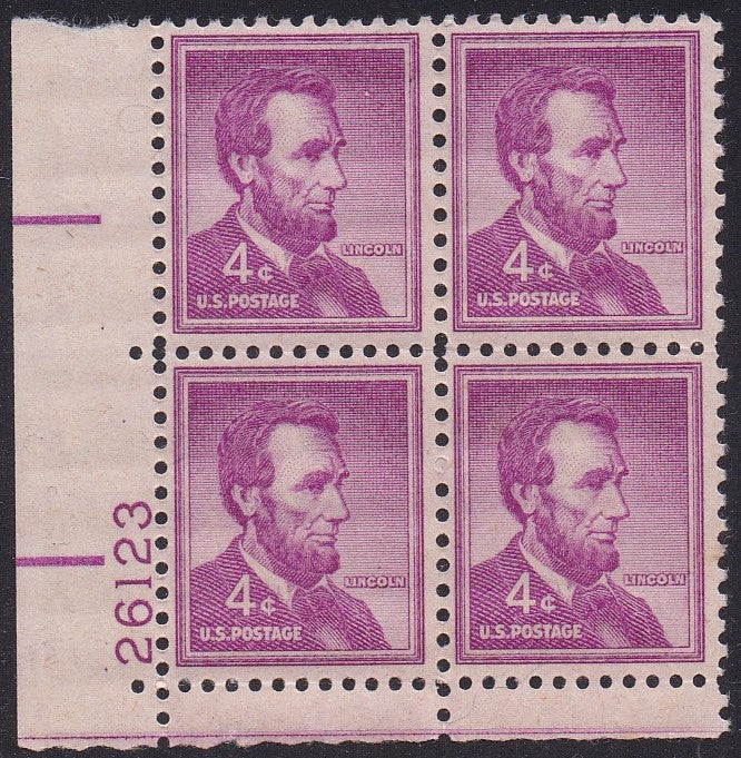 # 1036a (1954) Lincoln, Dry - PB, LL #26123, MNH [8]