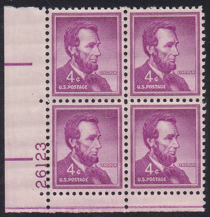 # 1036a (1954) Lincoln, Dry - PB, LL #26123, MNH [9]