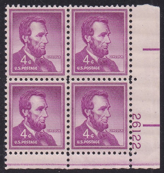 # 1036a (1954) Lincoln, Dry - PB, LR #26122, MNH [2]