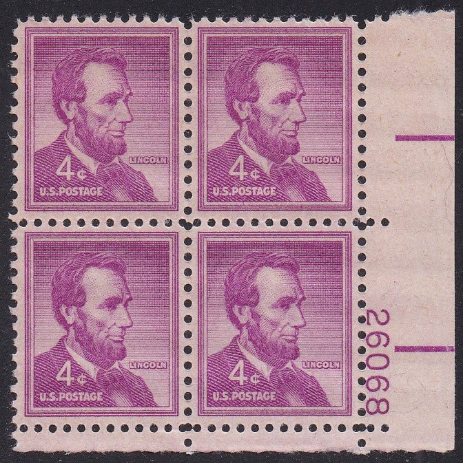 # 1036a (1954) Lincoln, Dry - PB, LR #26122, MNH [3]