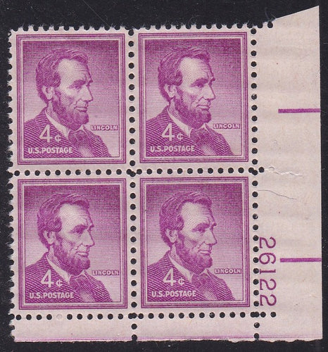 # 1036a (1954) Lincoln, Dry - PB, LR #26122, MNH [4]