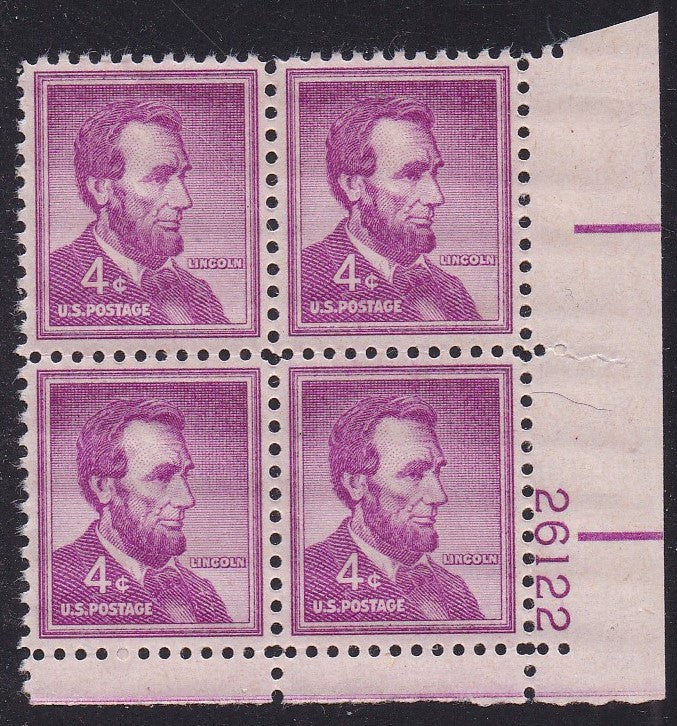 # 1036a (1954) Lincoln, Dry - PB, LR #26122, MNH [4]