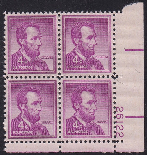 # 1036a (1954) Lincoln, Dry - PB, LR #26122, MNH [6]