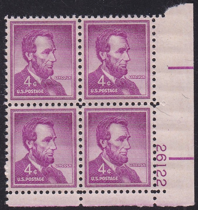 # 1036a (1954) Lincoln, Dry - PB, LR #26122, MNH [6]