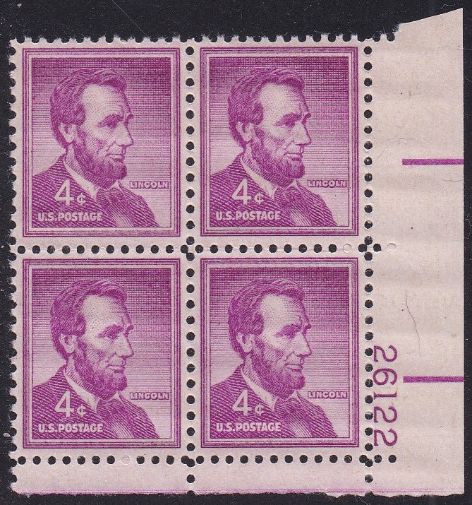 # 1036a (1954) Lincoln, Dry - PB, LR #26122, MNH [8]