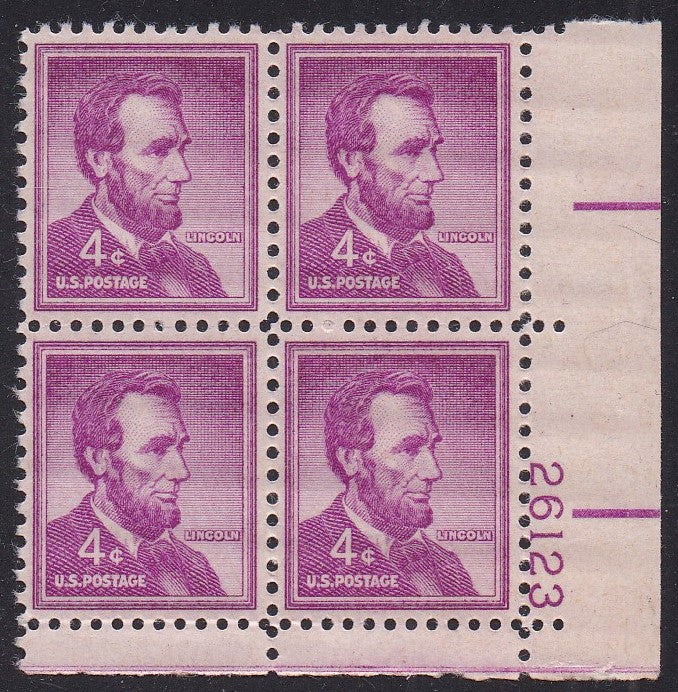 # 1036a (1954) Lincoln, Dry - PB, LR #26123, XF MNH [17]