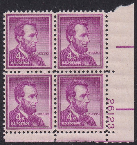 # 1036a (1954) Lincoln, Dry - PB, LR #26123, MNH [3]